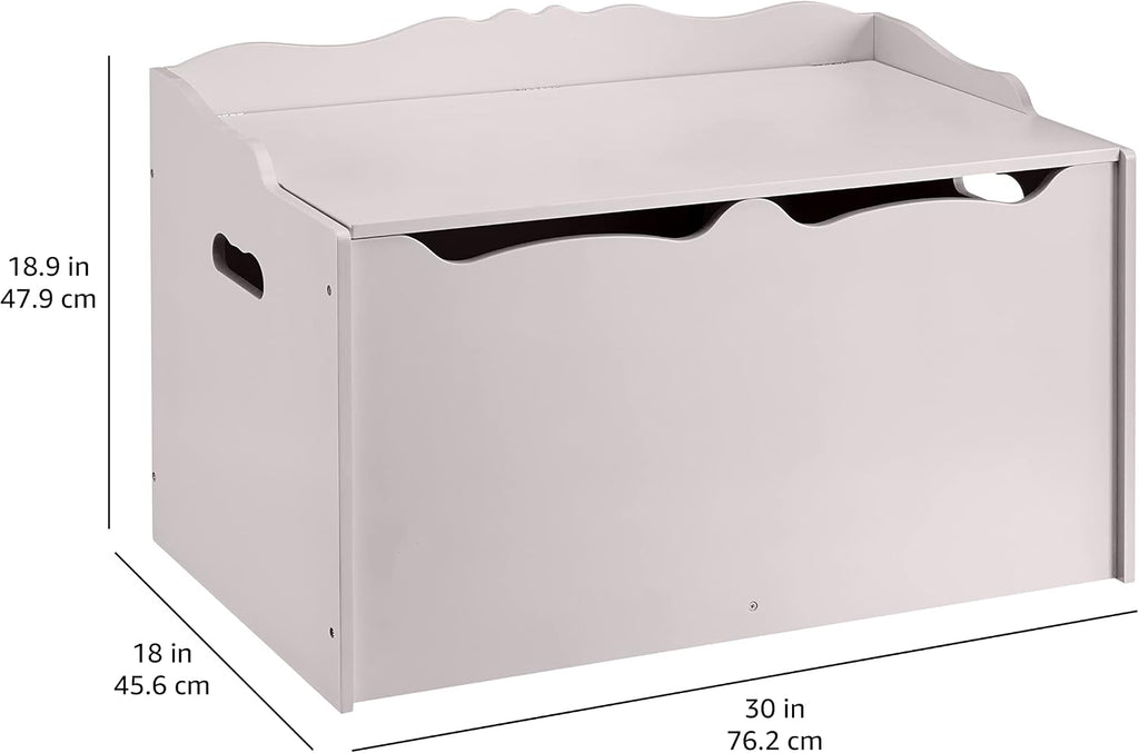 Kids Wooden Toy Storage Chest with Safety Lid, Spacious Organizer , Gray, 30" x 18" x 19"
