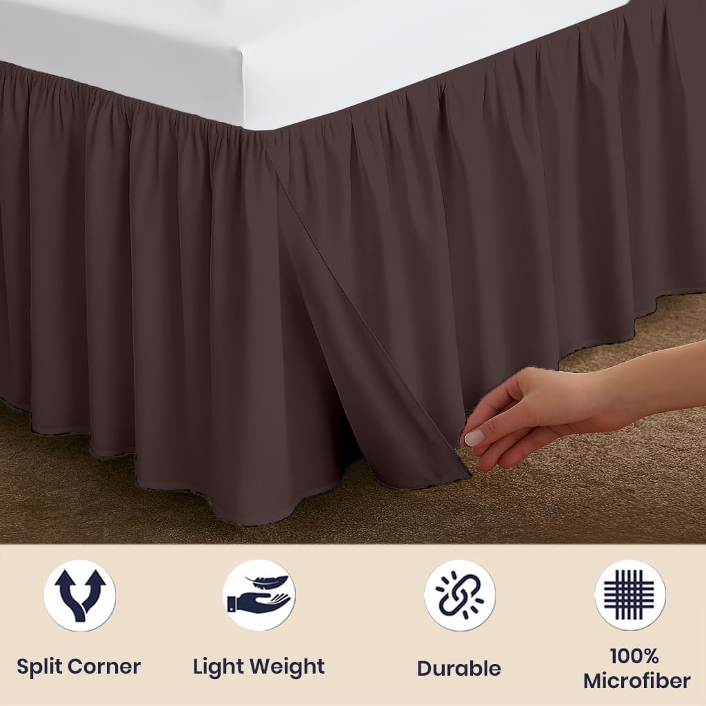 15 Inch Drop Ruffled Bed Skirt Queen Size - Classic Gathered Styling, Platform Style Dust Ruffle with Secure Fit