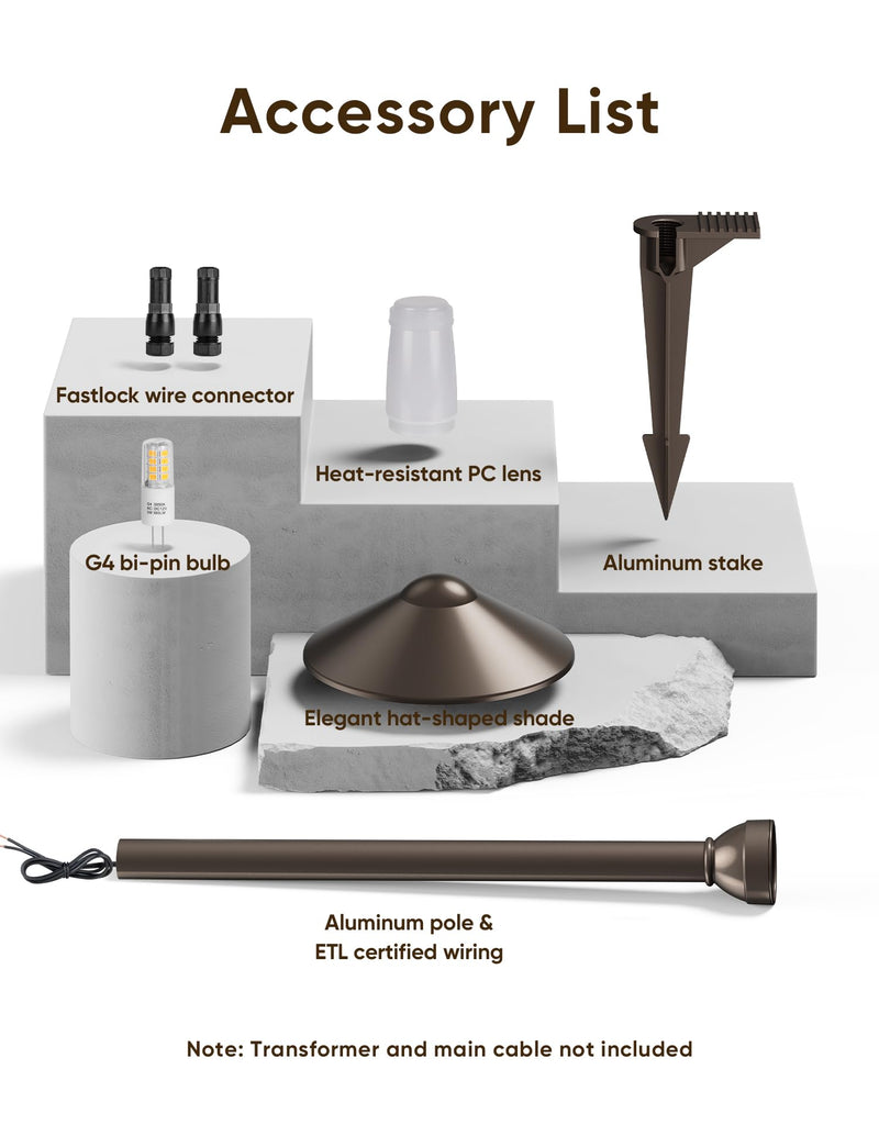 Low Voltage Pathway Lights with G4 3W 3000K Bulbs 12-Pack, ORB Aluminum
