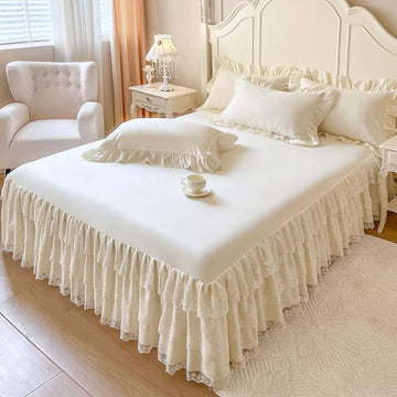 Lace Bed Sheet for Queen/King Bed - 17in. Drop, Easy Fit Ruffle Bedskirt Wrap Around Bed Skirt, Anti Wrinkle & Fade
