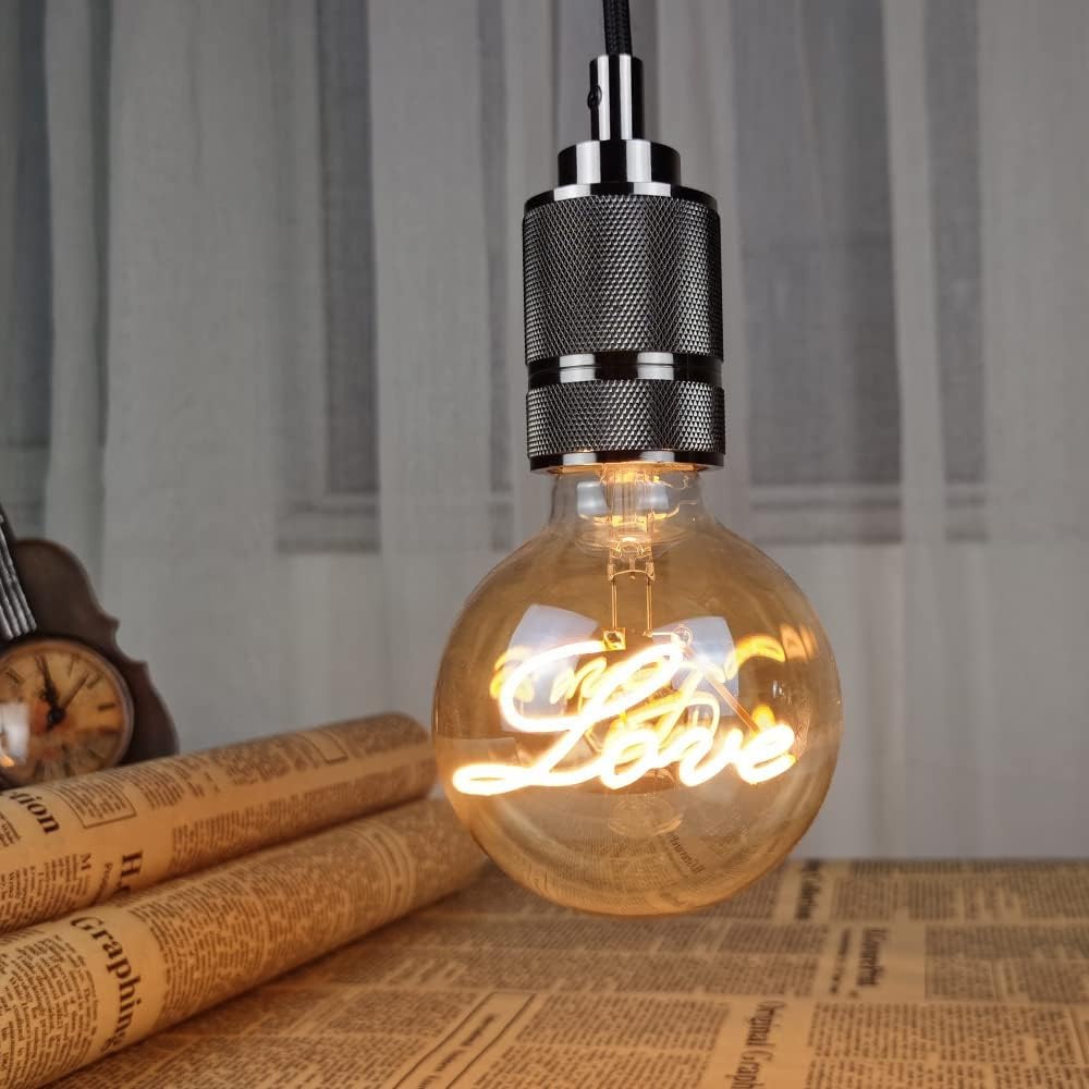 Edison Bulb Led Bulb Vintage 4W Dimmable 110-130V 2000Kelvin Super Yellow Warm Decorative Light Bulb (G30 Love Drop)