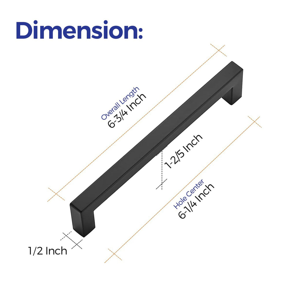 Matte Black Cabinet Handles Square Pulls 6-1/4 Inch 18 Pack