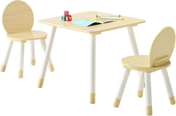Kids Table and 2 Chairs Set, Toddler Table and Chair Set with Rounded Edge Design & Graffiti Desktop, Wooden Desk