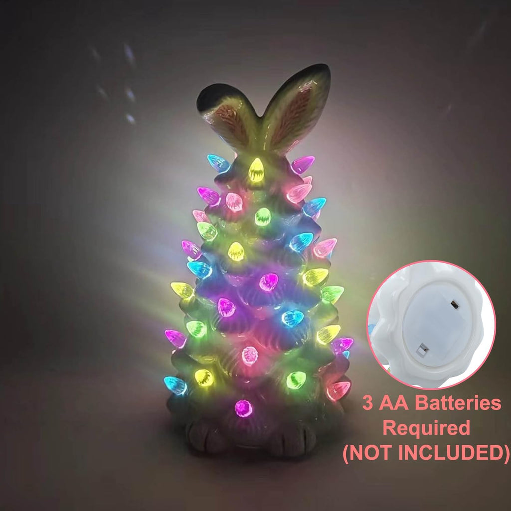 Lighted Easter Bunny Decorations, Ceramic Bunny Tree Figurine Night Lights, 10" Easter Gifts Cute Ornaments Table
