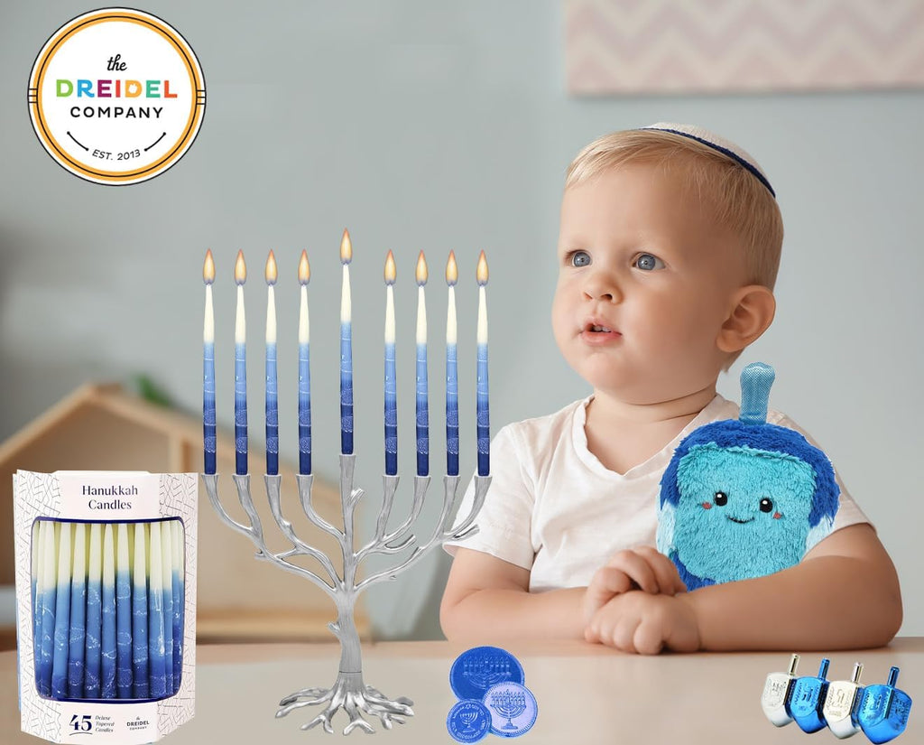 Dripless Premium Tapered Hand Decorated Multi Blue Frosted Hanukkah Candles, 45 Hanukkah Candles Premium Quality Wax - Set of 45