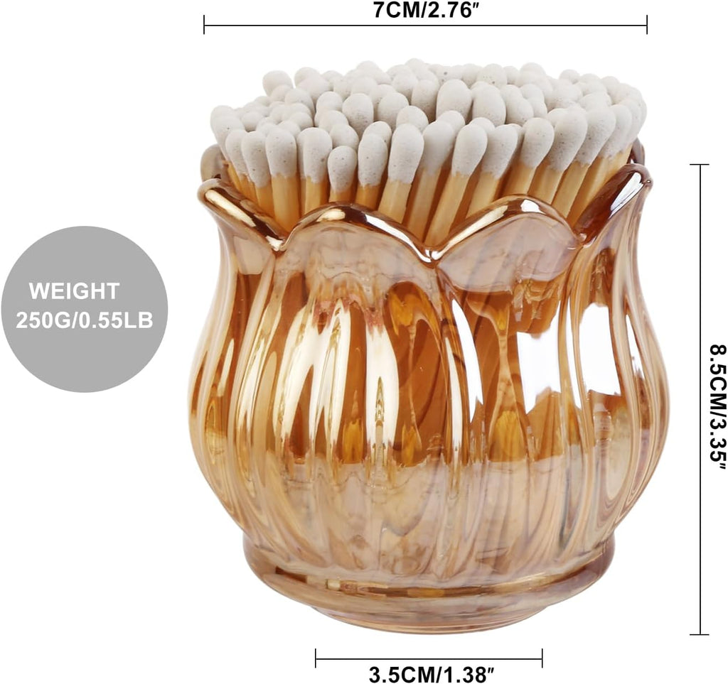 Glass Candlestick Holders,Match Holder with Striker x 4,Match Box,Matchstick Holder Jar for Scented Candle on Dining - Set of 2