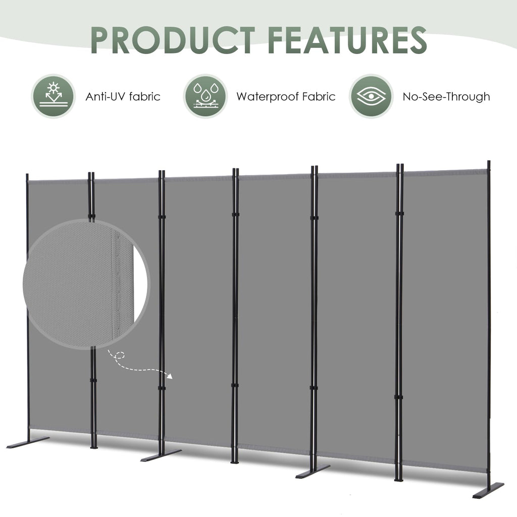 6 Panel Room Divider, 6 FT Folding Privacy Screen with Wide Feet, Freestanding Partition for Room Separation