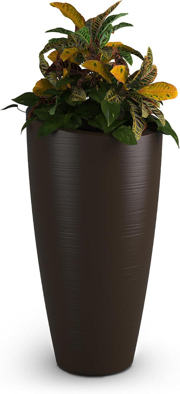 Modesto 32in Tall Round Modern Planter, Espresso | All season, Indoor/Outdoor, Double-wall design, Fade resistant