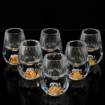 Crystal Shot Glasses 0.5oz Set, Decorated With 24K Gold Leaf Flakes, Lead-Free, Handmade Set Suitable For