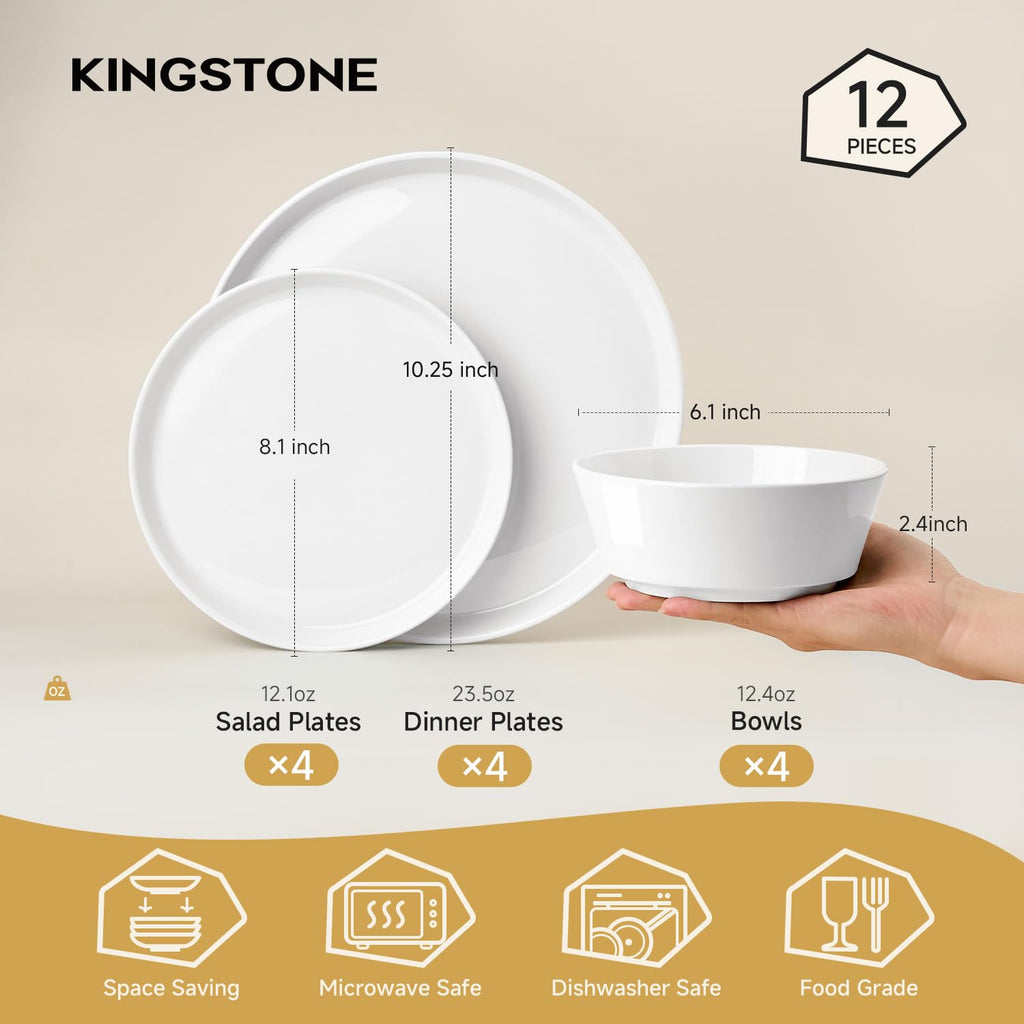 12-Piece Bone China Dinnerware Sets, White