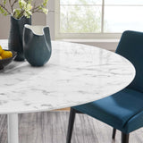 Lippa Round 54" Mid-Century Modern Artificial Marble Dining Table in White