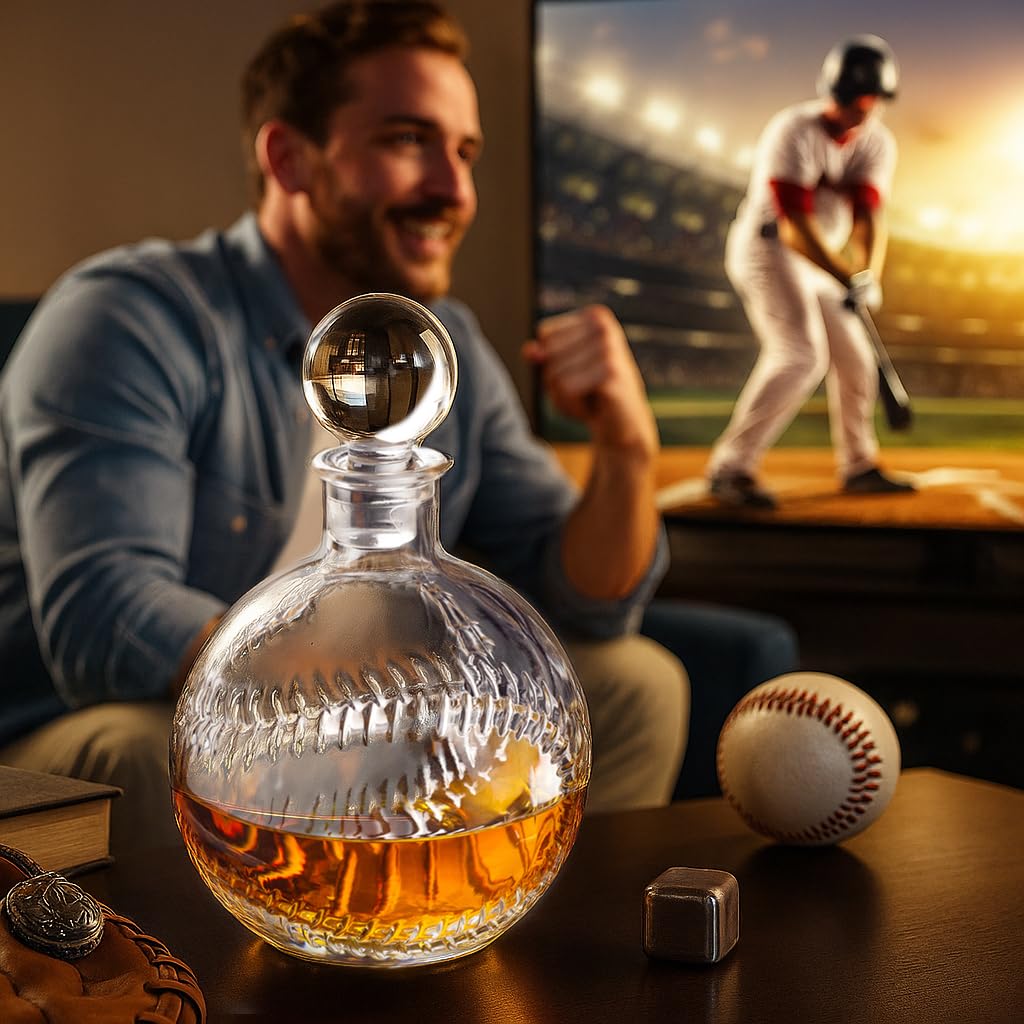 Baseball Whiskey Decanter with Glass Stopper 33.8oz/1000ml Round Shaped