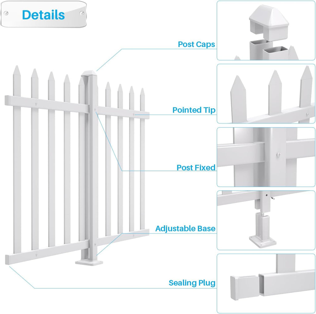 Outdoor Garden Fences 7 Sets- 38.6" H x 84" L White Picket Fence Vinyl Panels PVC Decorative for Front Yard Porch