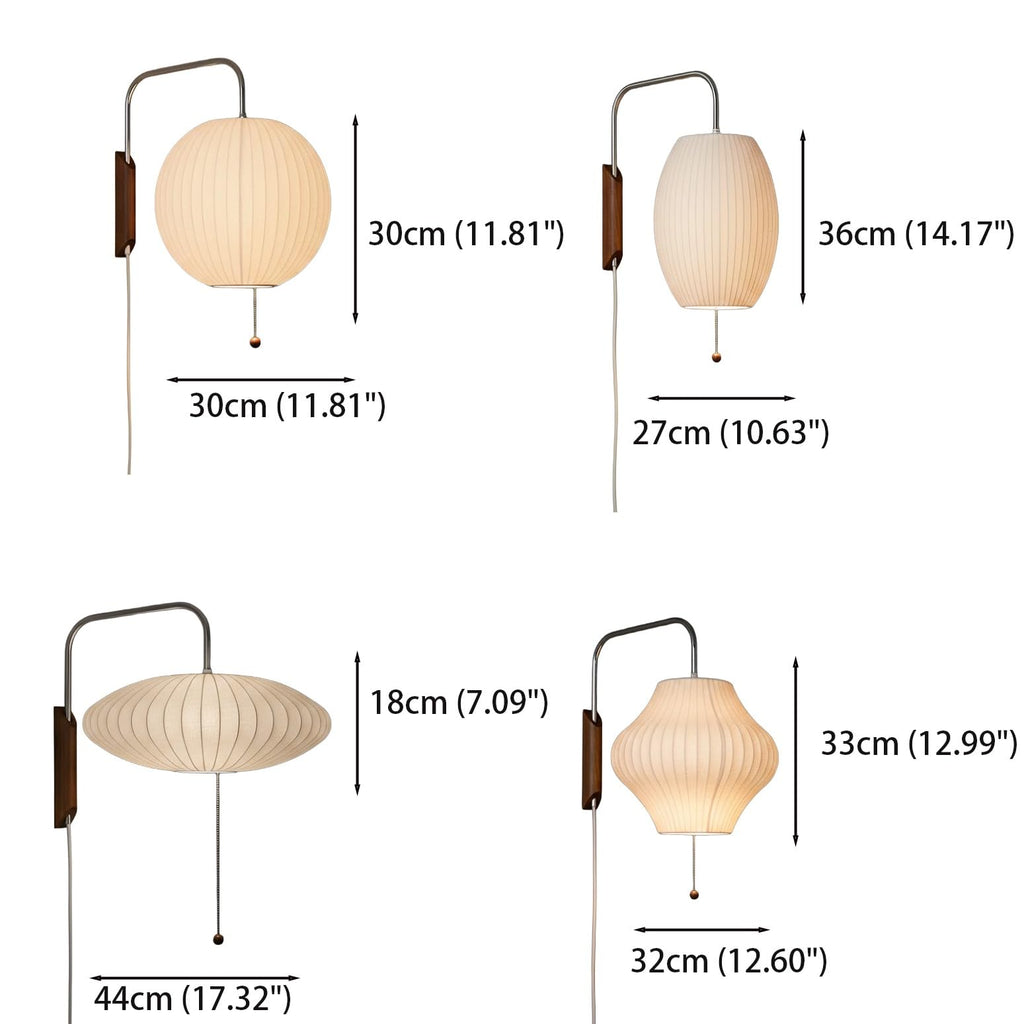 Modern Minimalist Swing Arm Bedside Wall Light with White Oval Silk Fabric Shade Wood Plug in Wall Sconce Wabi Sbai