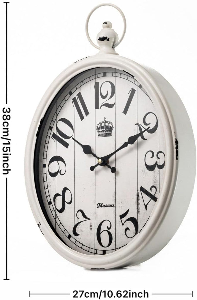 Oval Wall Clock Metal 16 inch Large Battery Operated Retro Wall Clock Old-Fashioned Antique Design Rustic Vintage