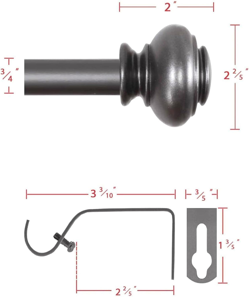 Curtain Rods for Windows 16.2 to 59.4 Inches 3/4 inch Diameter Adjustable Decorative Telescoping Curtain Rod with