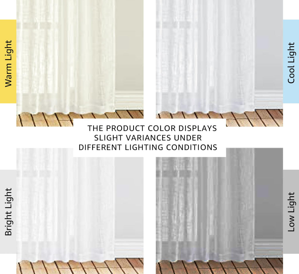 White Linen Sheer Curtains 90" Length, Rod Pocket & Back Tab Window Treatments Semi Sheer Curtain Drapes Privacy with