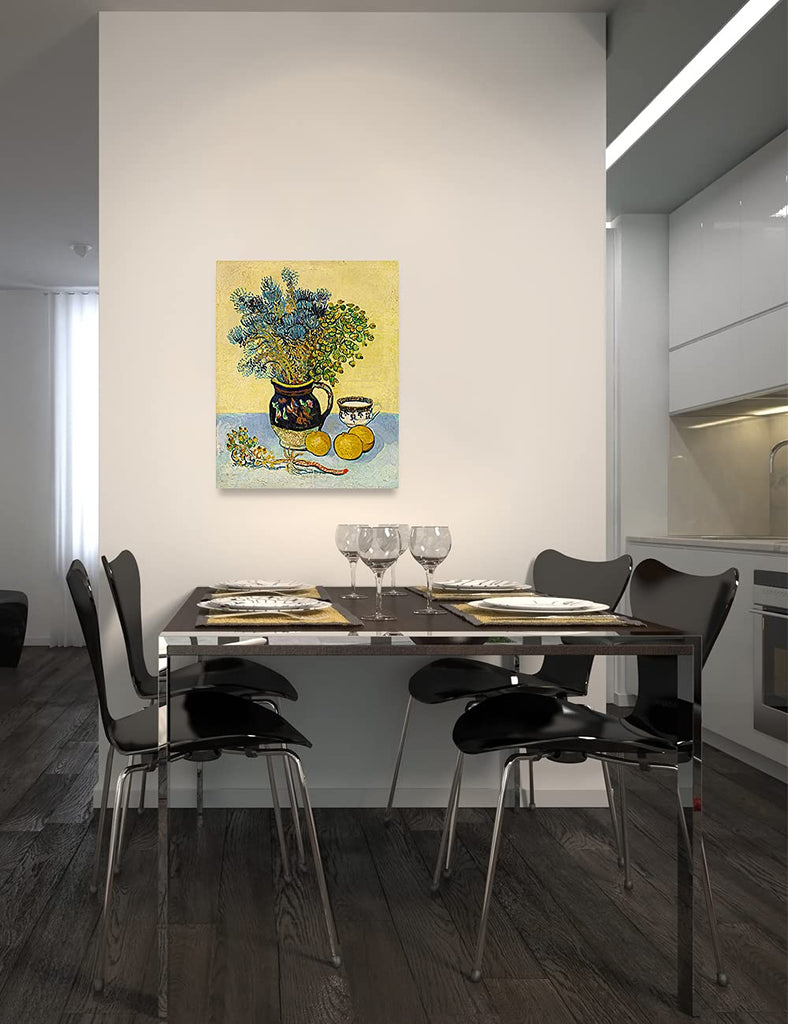 Lemons and Blue Vase Canvas, Van Gogh Wall Art, 20x16 in