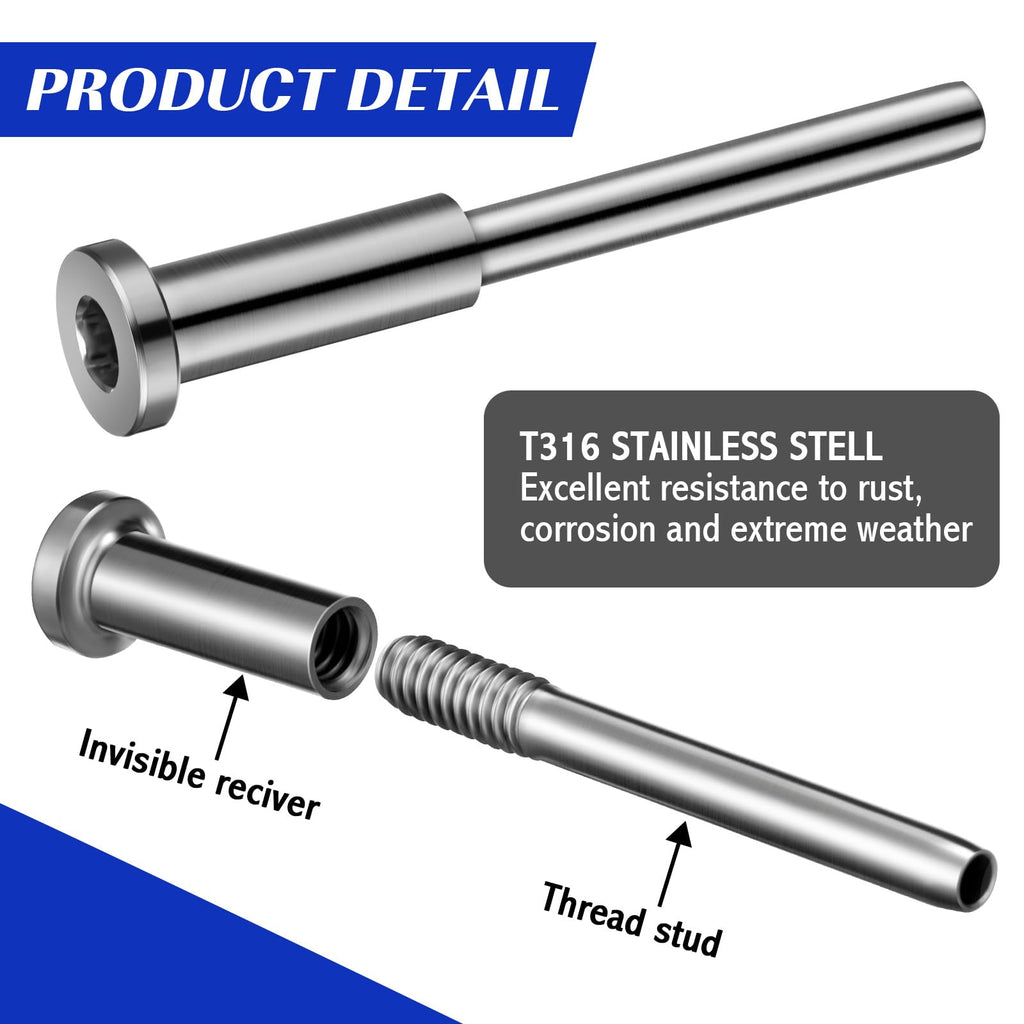 100 Pack 1/8" Stainless Steel Cable Railing Hardware Kit T316, Silver