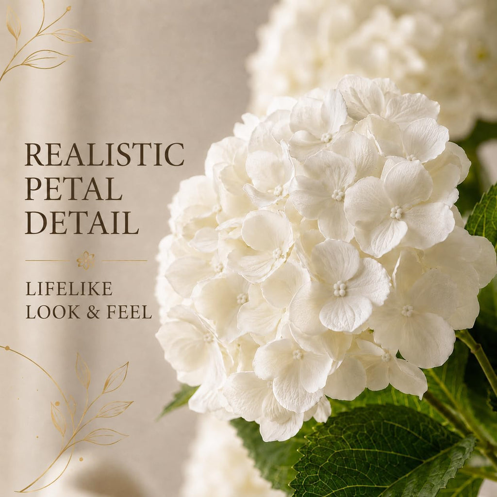 White Hydrangea Artificial Flowers Outdoor,30 Flower Heads UV Resistant Faux Hydrangeas Silk Flowers - Set of 6