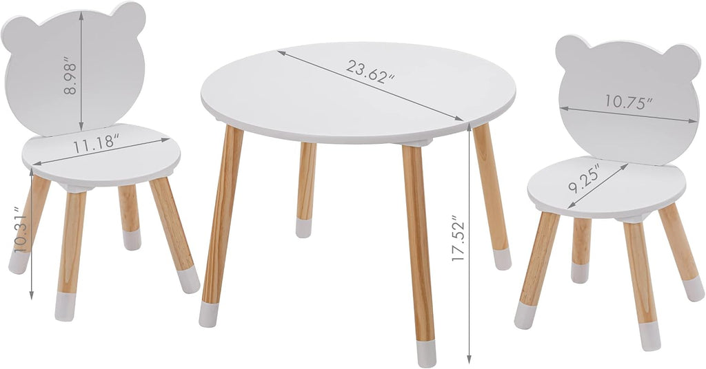 Bear-Themed Wooden Toddler Table and Chair Set for Kids' Room,White