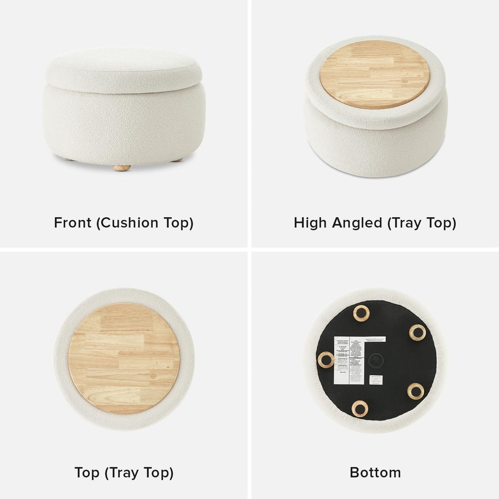 Luna Ottoman, Coffee Table (Pearl White Performance Boucle)