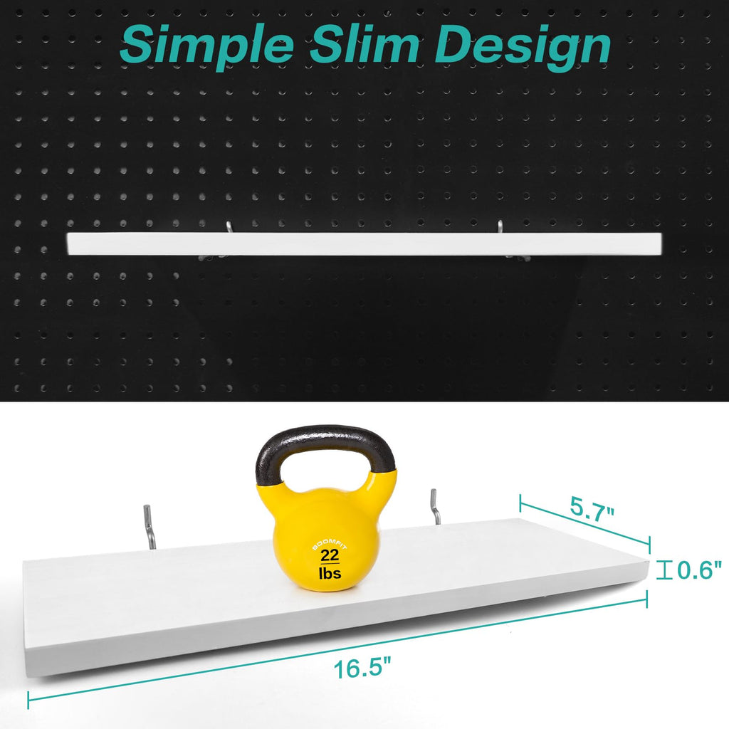Pegboard Shelves, 2Pack White 16" x 6" Large Peg Board Racks and Brackets