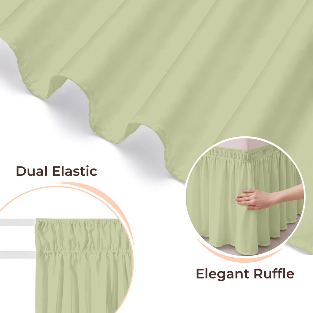 Dorm Bed Skirt Full XL 34 Inch Drop -No Lift Easy Install Wrap Around, Extra Long Elastic Dust Ruffle, Wrinkle & Fade