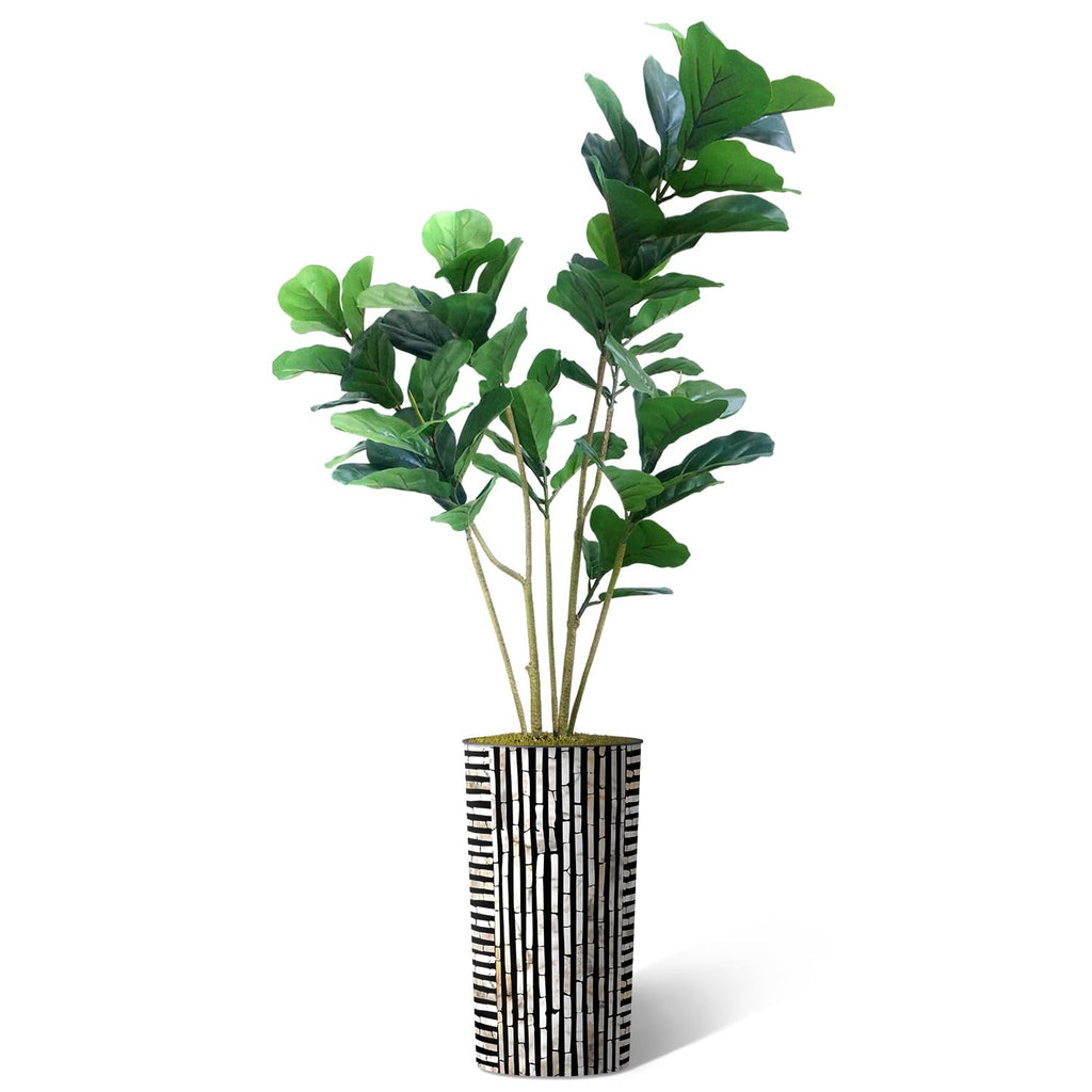 Artificial Tree in Black and Brown Striped Planter, Fake Ficus Lyrata Silk Tree for Indoor and Outdoor Home