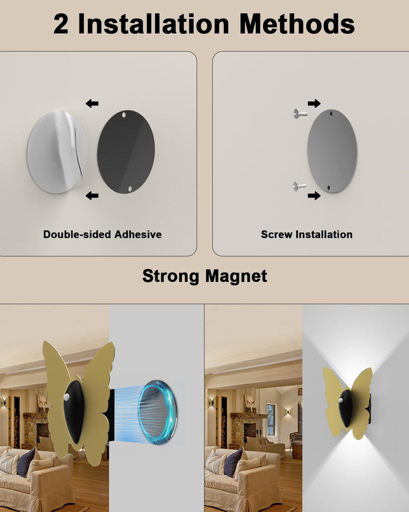 Motion Sensor Wall Sconce Set of 4, Rechargeable Wall Lights, Gold