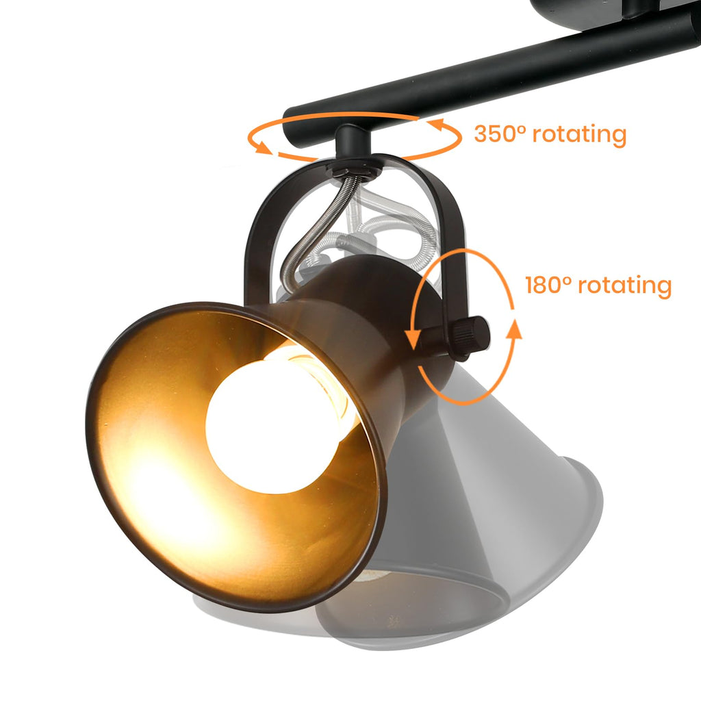 Track Lighting Kit,Black Semi Flush Mount Ceiling Light with 2 Rotatable Light Heads,Industrial Accent,Art