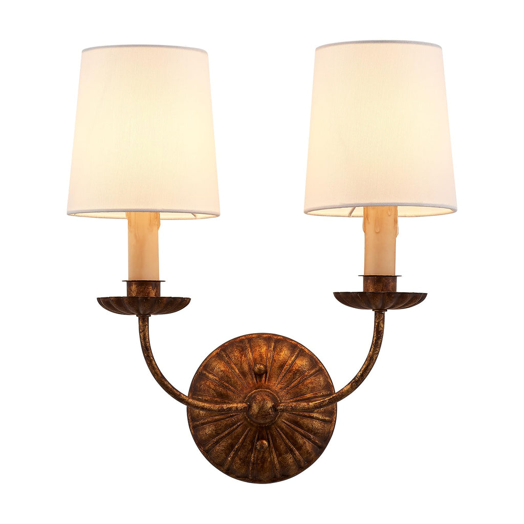 Fabric Wall Sconces Antique Brushed Brass Wall Lights with Melted Candle Classic Mid Century Wall Lamp