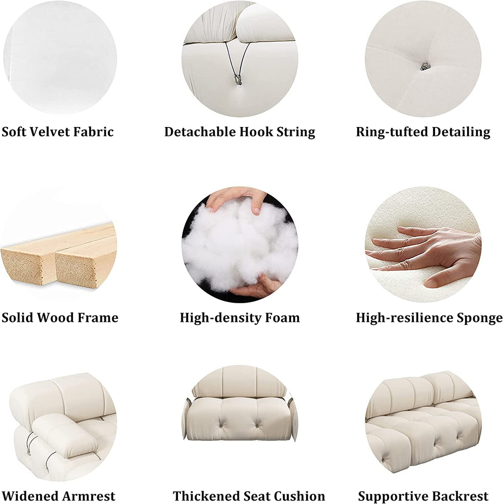 L-Shaped Sectional Couch, 104'' Minimalist Velvet Floor Sofas Couches, Mid-Century Modular Sectional Sofa with