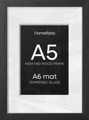 A5 Black Oak Picture Frame, High-End Wood, A6 Mat, Glass