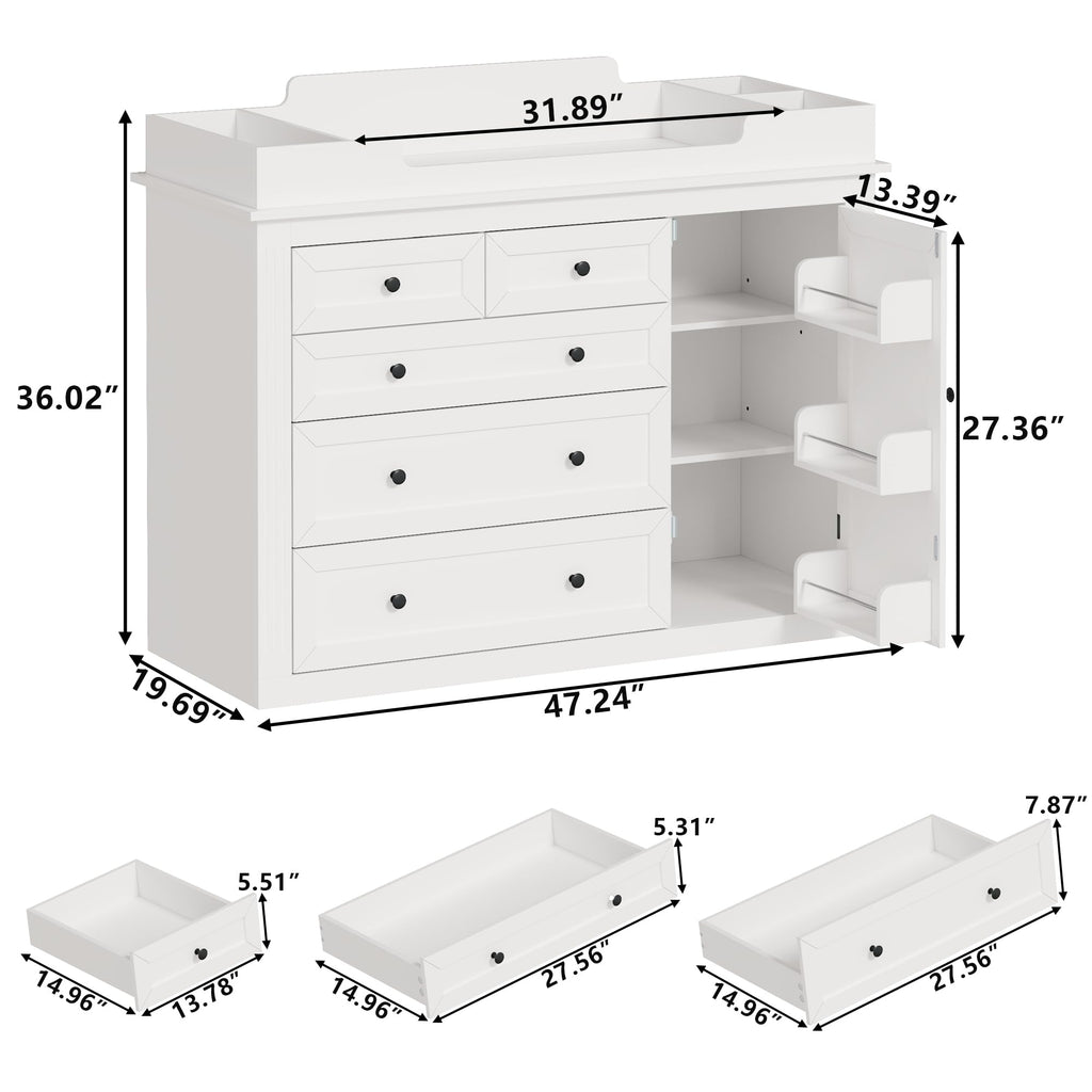 47"Baby Dresser with Large Table Top, White Baby Changing Table with Drawer