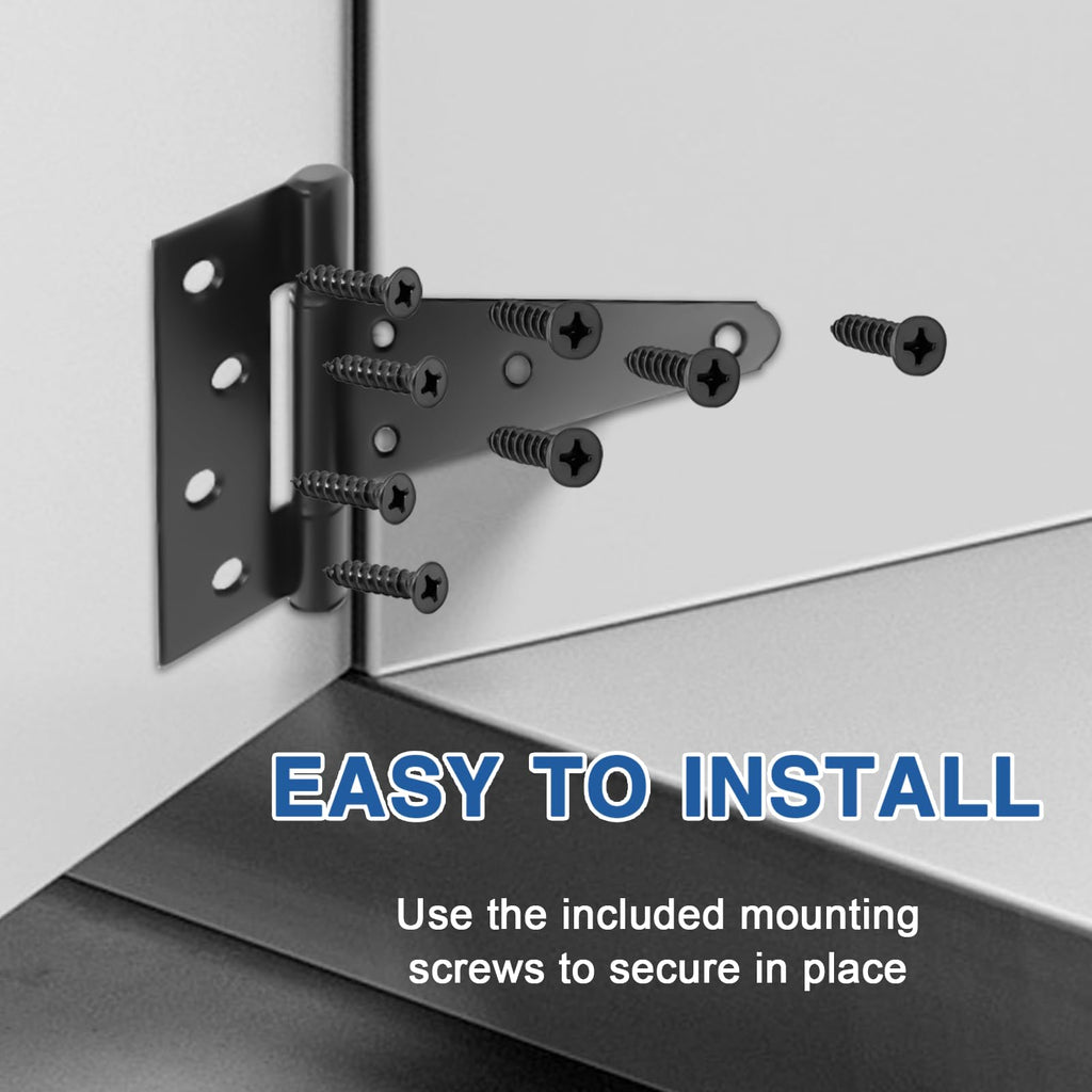 8 Inch T-Strap Gate Hinges, Heavy Duty Black Barn Door Hinges, 4 Pack
