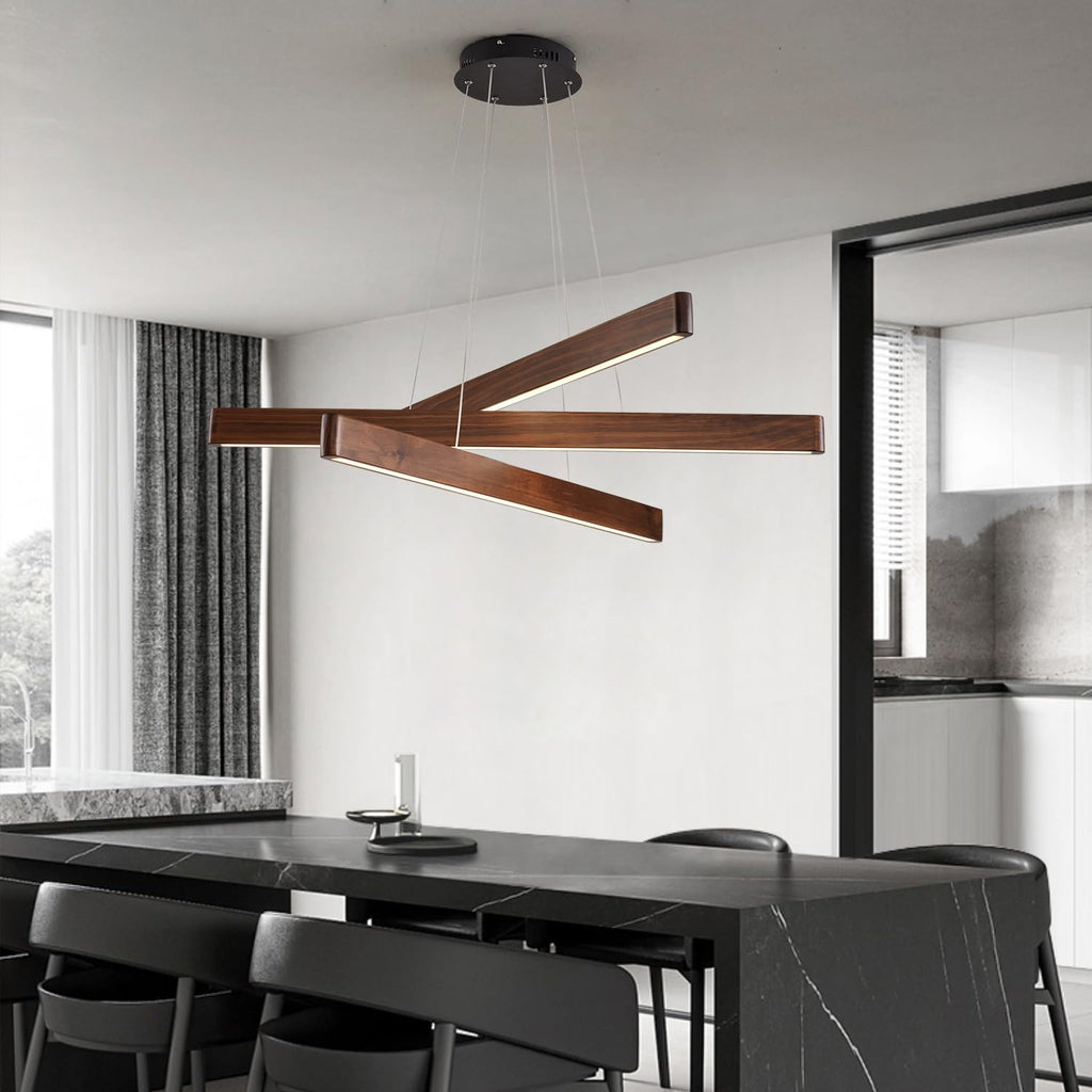 Linear Pendant,Dining Room Light Fixture,Modern Led Chandeliers,Dimmable Wood Ceiling Pendant Light,45W