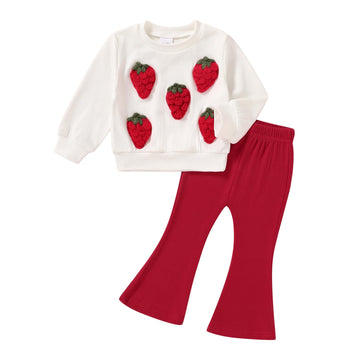 Toddler Girl Ribbed Sweatshirt Flared Pants 2Pcs Fall Winter Outfit Set