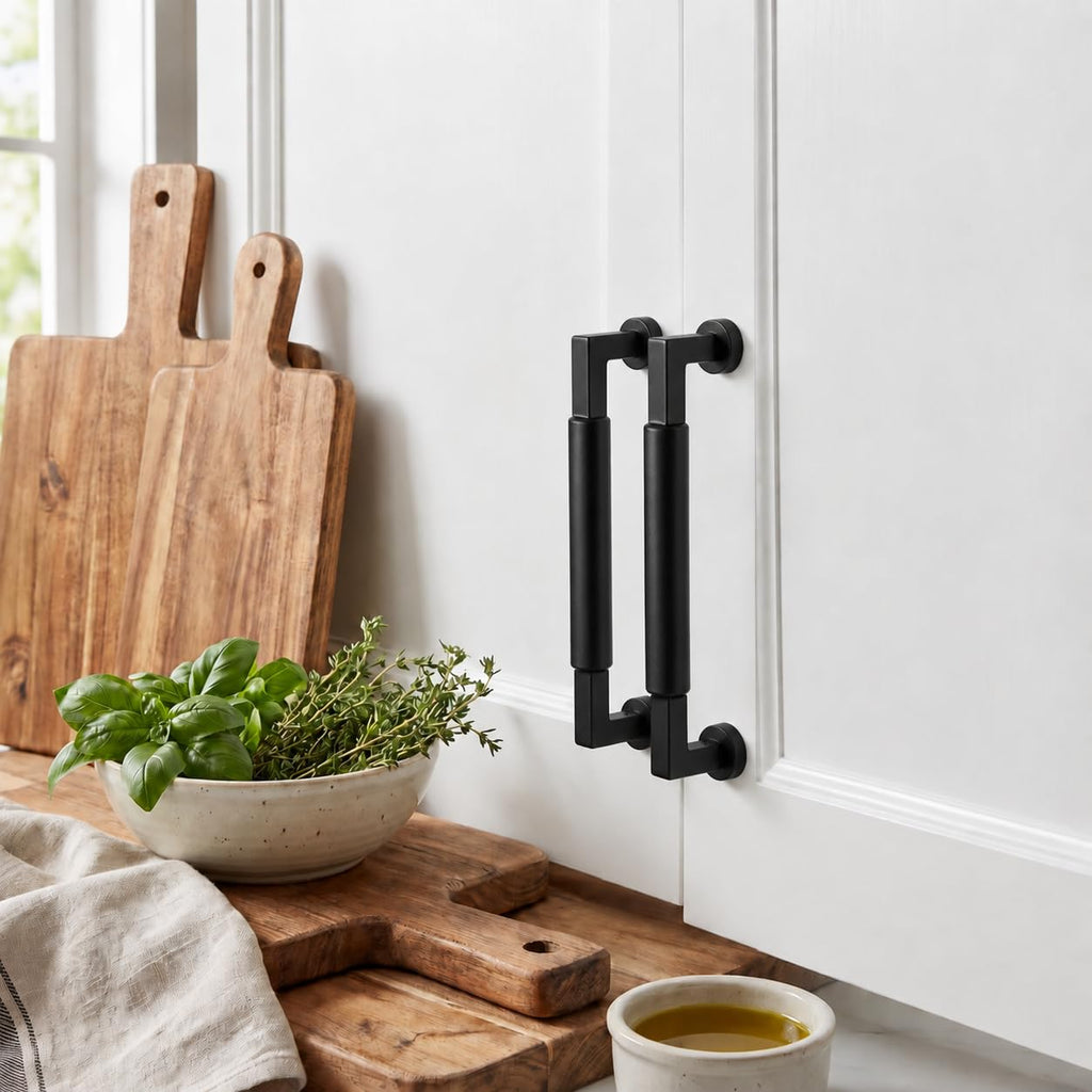 2-Pack 12-Inch(305mm) Black Cabinet Pulls,Heavy-Duty Solid Matte Black Handles Cabinets, Cupboards, Drawers and