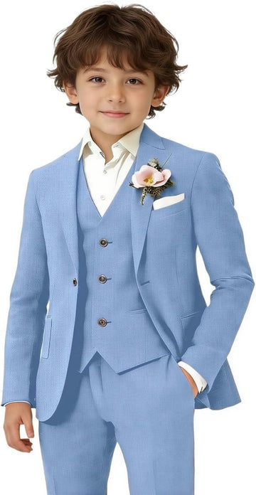 Kids Suits for Boys Casual Lightweight Beach Wedding Outfit Boys 3 Piece Linen Jacket Vest Pants Suit