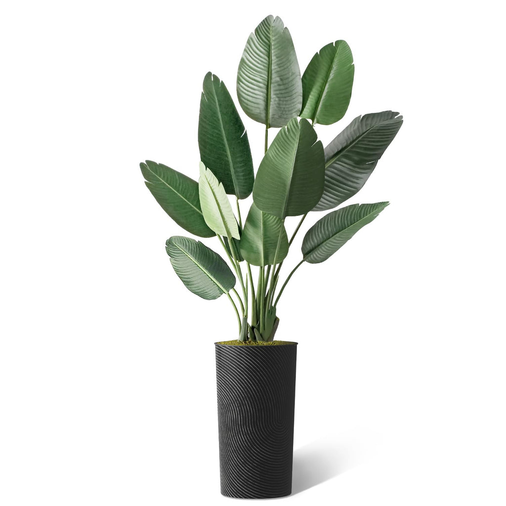 Artificial Tree in Geometric Spiral Pattern Planter, Fake Bird of Paradise Silk Tree for Indoor and Outdoor Home