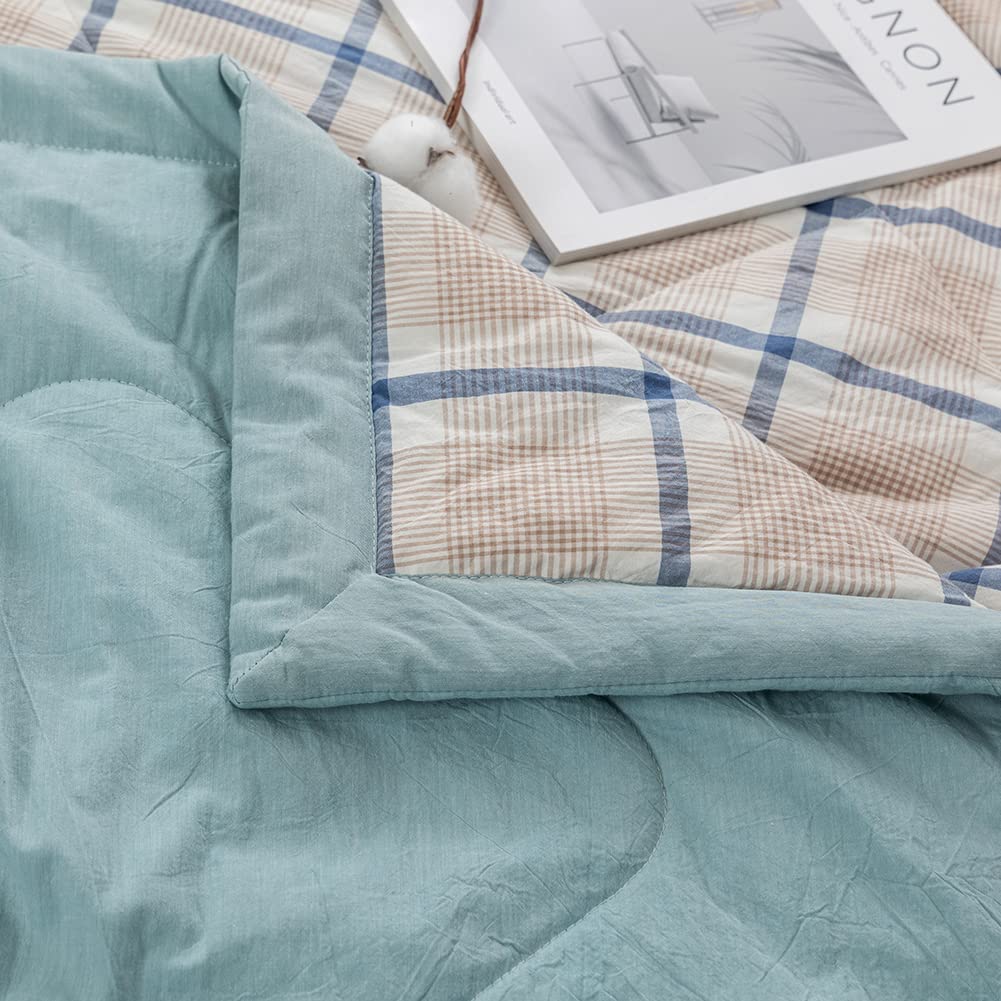 Summer Lightweight Comforter Set, Thin Quilt, 100% Washed Cotton, Machine Washable, Soft Comfy Breathable Can Sleep