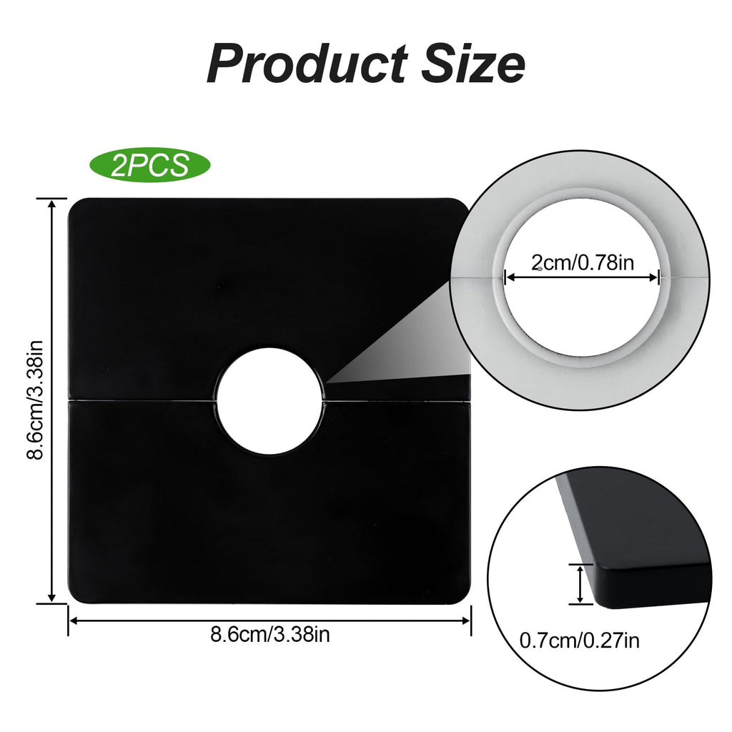 2PCS Shower Arm Flange, Plastic Square Escutcheon Plate Black Plates Self-Adhesive Plumbing Cover Plates for Covering