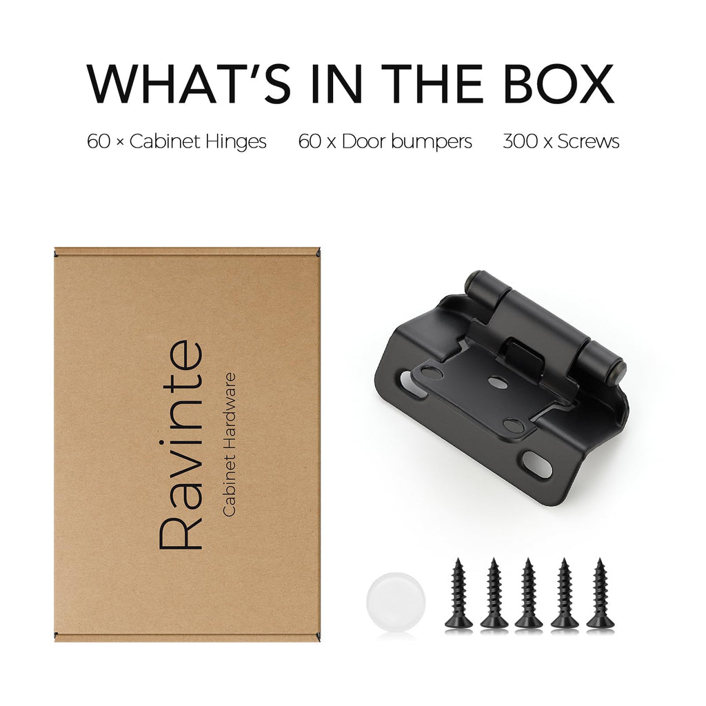 Matte Black Semi-Overlay 1/2 inch Self-Closing Hinges, 60 Pack