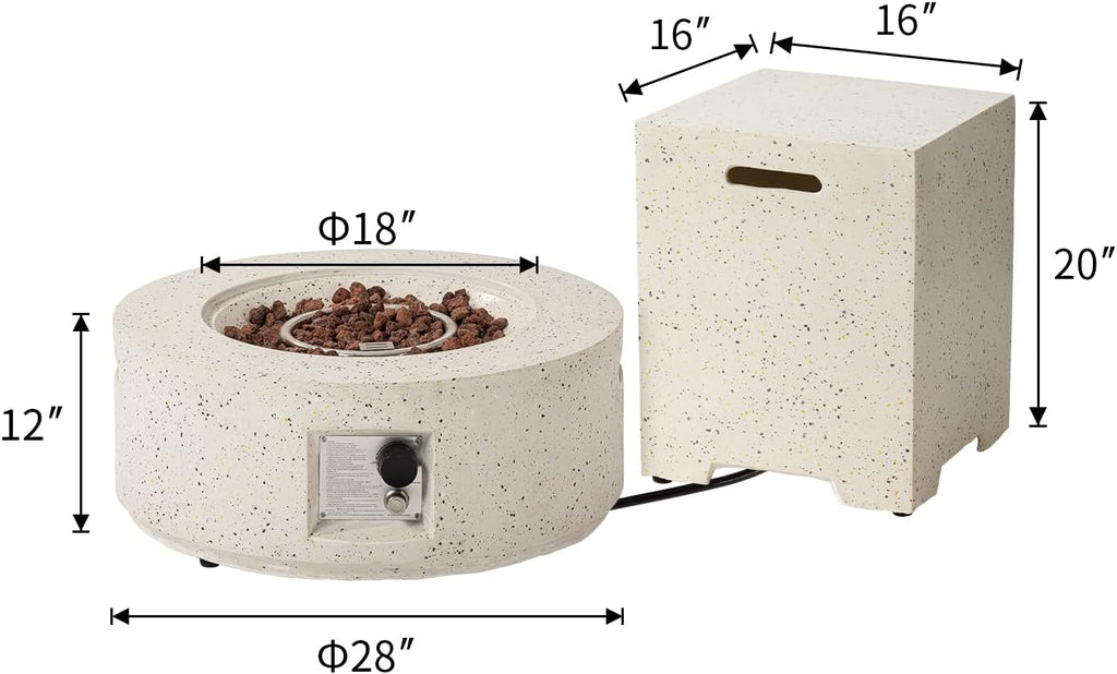 2-Piece Outdoor Propane Fire Pit Table Set w Tank Table, 28" Terrazzo Round Fire Table (Certified, 40,000 BTU) w 16" Tank Cover Side Table 20lb - Image 7
