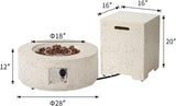 2-Piece Outdoor Propane Fire Pit Table Set w Tank Table, 28" Terrazzo Round Fire Table (Certified, 40,000 BTU) w 16" Tank Cover Side Table 20lb - Image 7