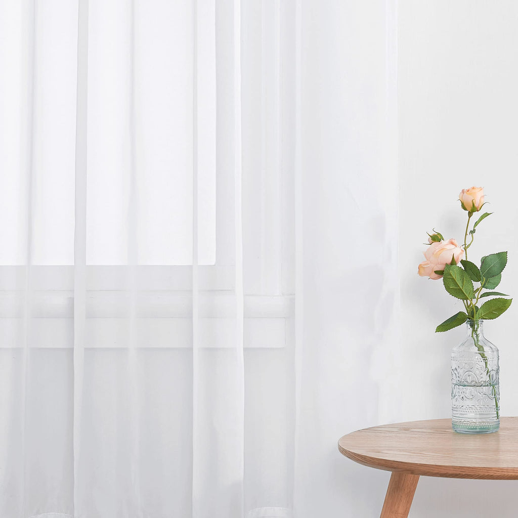 Extra Wide White Voile Sheer Curtain for Sliding Glass Door, Rod Pocket Soft & Elegant Curtain Drape Room Divider