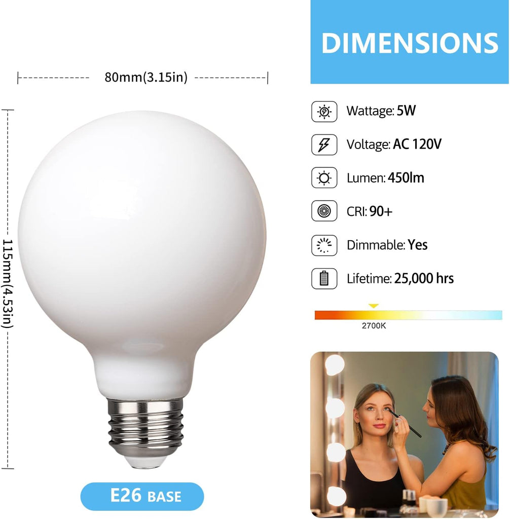 6Pack G25 LED Globe Light Bulbs, Vintage Edison Bulb 40W Equivalent