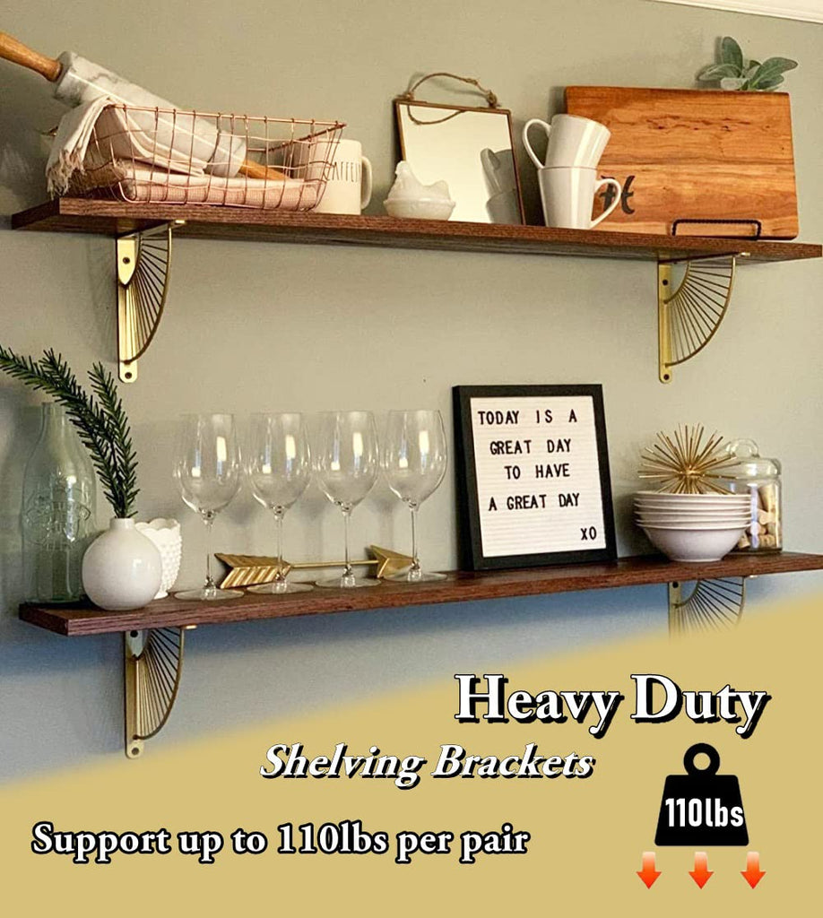 Gold Brackets for Shelf, Brass Metal Shelves Bracket, Wall Decor, Art Deco Shelf Bracket for DIY Floating Shelves, 12