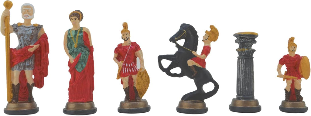 Metal Chess Set,Historical Rome Figures,Handmade Painted Chess Pieces with Marble or Mosaic Design Wooden Chess Board - Set of 32